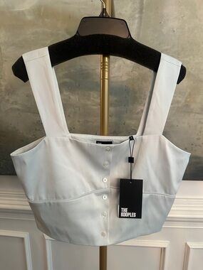 The Kooples Mint Green Satin Button-Front Cropped Top